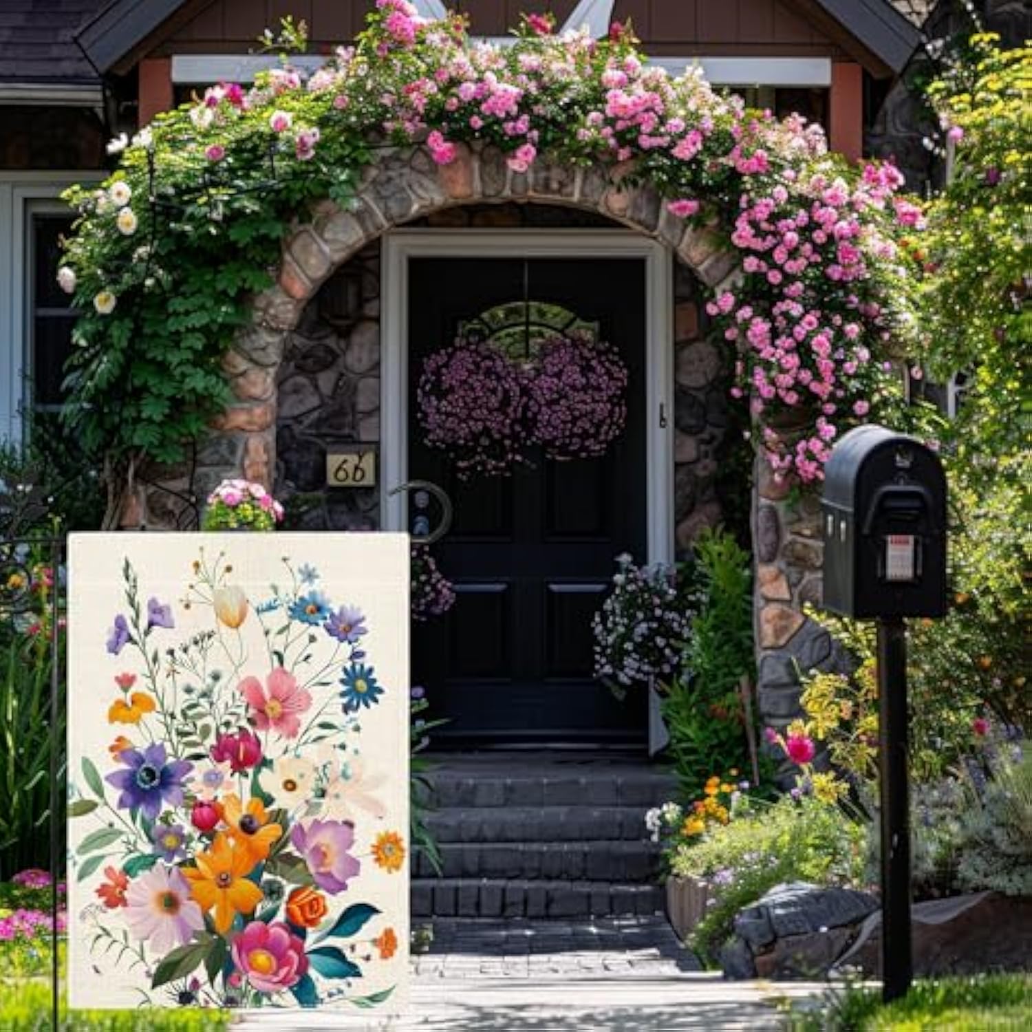Spring Summer Colorful Floral Garden Flag For Outside 12X18 Inch Double Sided Burlap Outdoor Yard Flag