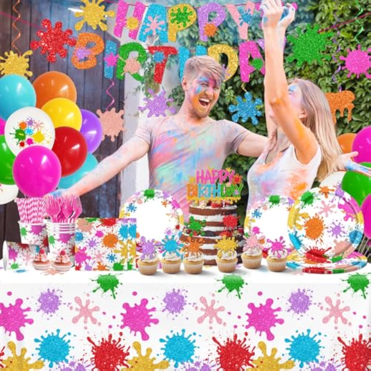 215PCS Paint Party Decorations – Art Theme Plates, Napkins, Balloons, Tableware & Decor Set