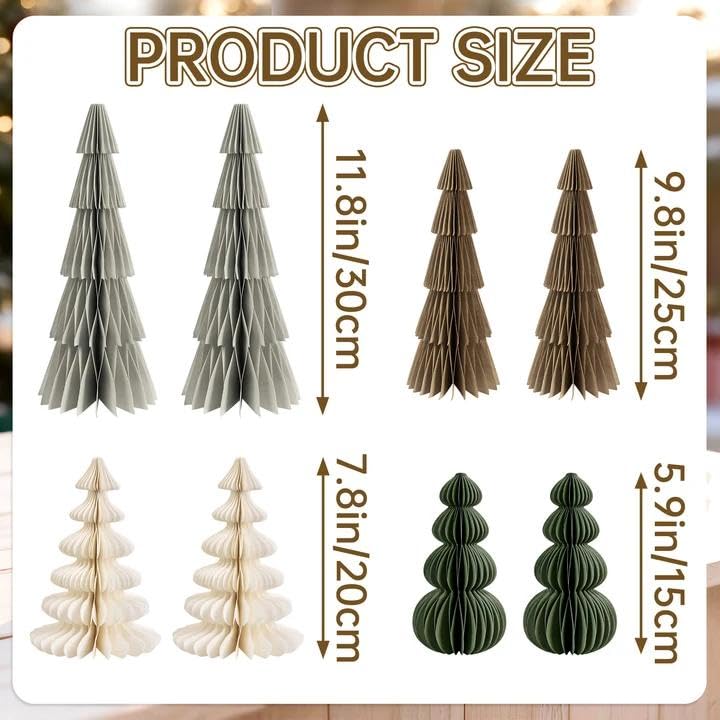 8PCS Paper Christmas Tree, Neutral Christmas Honeycomb Centerpieces, 3D Minimalist Paper Trees Table Decorations for Home Xmas Holiday Party Decor(Gray, Brown, White, Green)