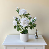Artificial Rose Plant With Ceramic Vase,Home Decor Potted Floral Arrangement,Silk Roses Artificial Flowers (White)