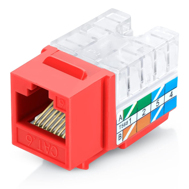 90° Angled Cat6/5E Keystone Jack In Red - Slim Profile Rj45 Ethernet Connector