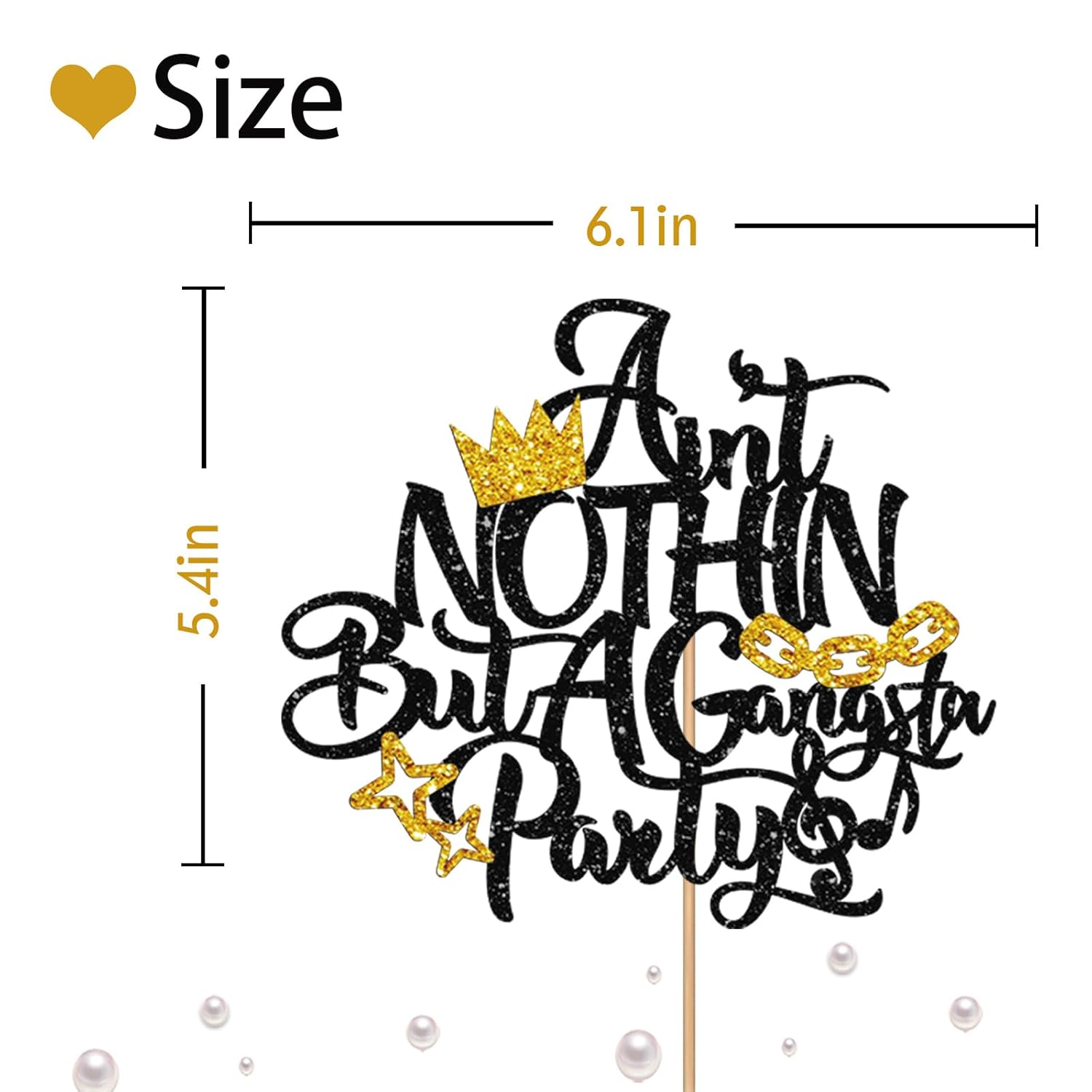 Ain'T Nothing But A Gangsta Party Cake Topper, Hip Hop Birthday Cake Decor For Baby Boy, 90'S Themed Crown Sign 1St Birthday Party Decoration - Black Glitter