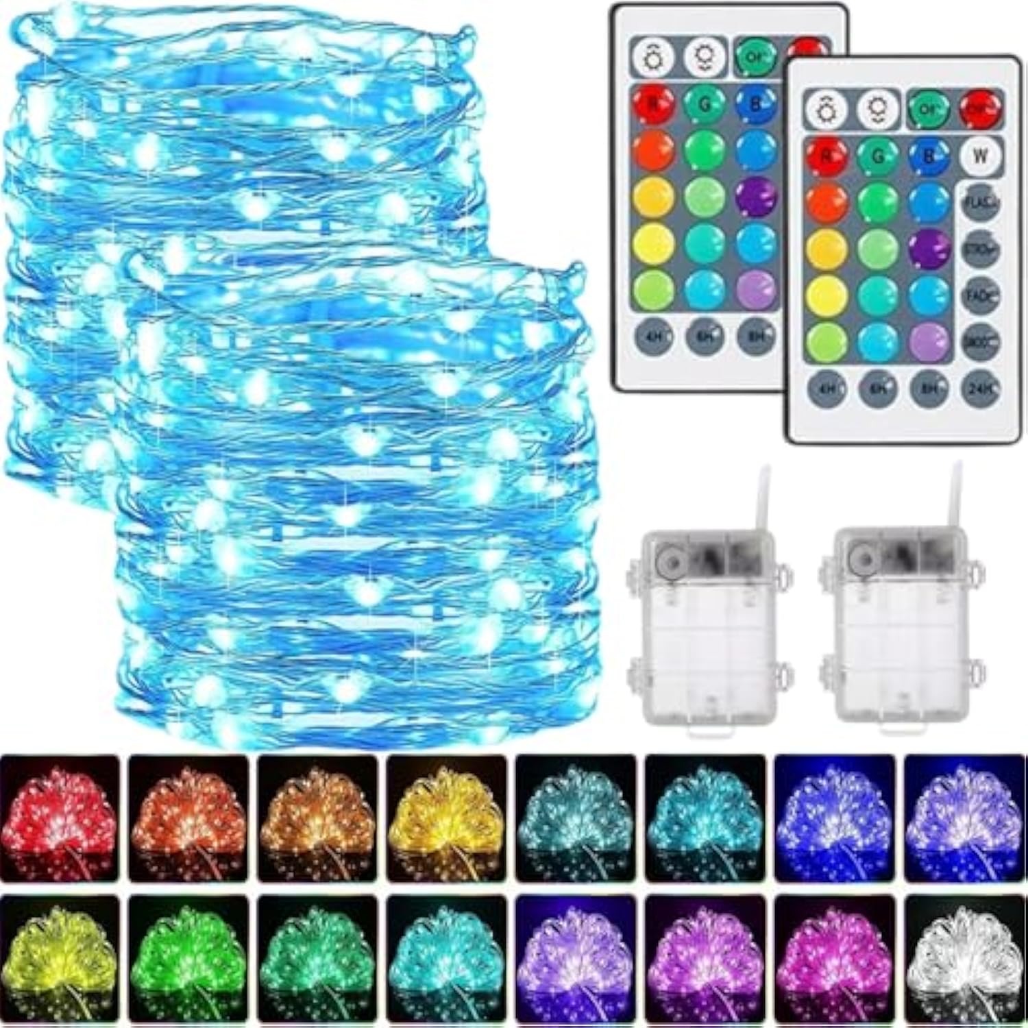 2-Pack 19.68Ft 60Led Rgb Fairy Lights With Remote & Timer - Silver Wire String Lights, Super Bright Waterproof For Chris