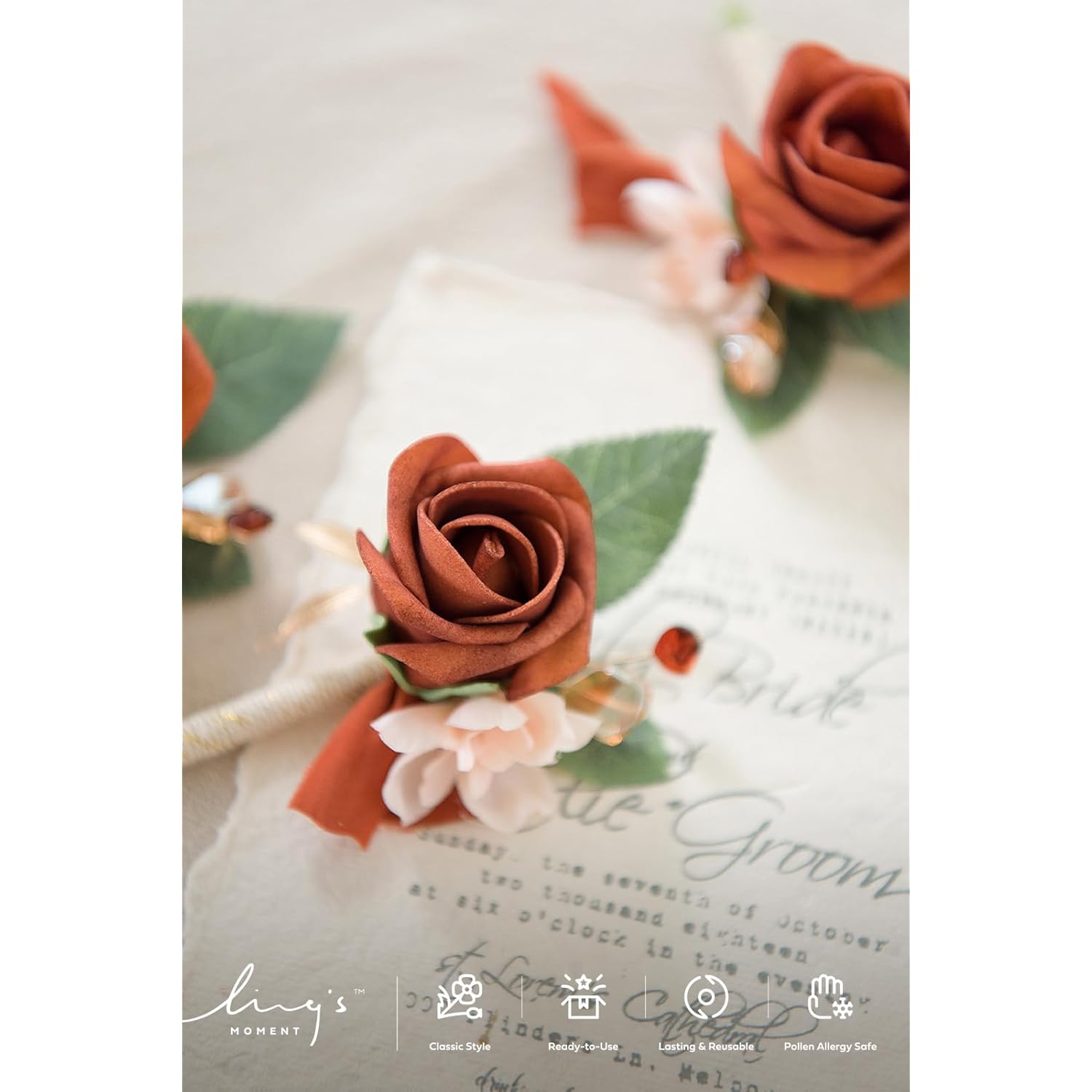 Boutonniere For Men, 10Pcs Groomsmen Guest Boutonniere With Built-In Pins, Artificial Flowers For Wedding Décor/Prom/Homecoming,Etc.Fall Terracotta Orange