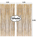 2 Pcs 3.2ft x 8.2ft Champagne Gold Metallic Tinsel Foil Fringe Curtains Photo Booth Backdrop for Baby Shower Birthday Wedding Holiday Celebration Bachelorette Party Decorations