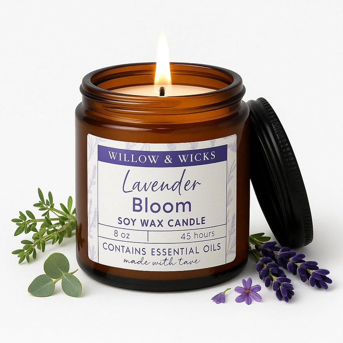 Lavender Bloom Candle – 8 Oz Calming Soy Candle | Floral Lavender, Vanilla Orchid & Ylang Ylang | Essential Oil Infused | 45 Hr Burn | Aromatherapy