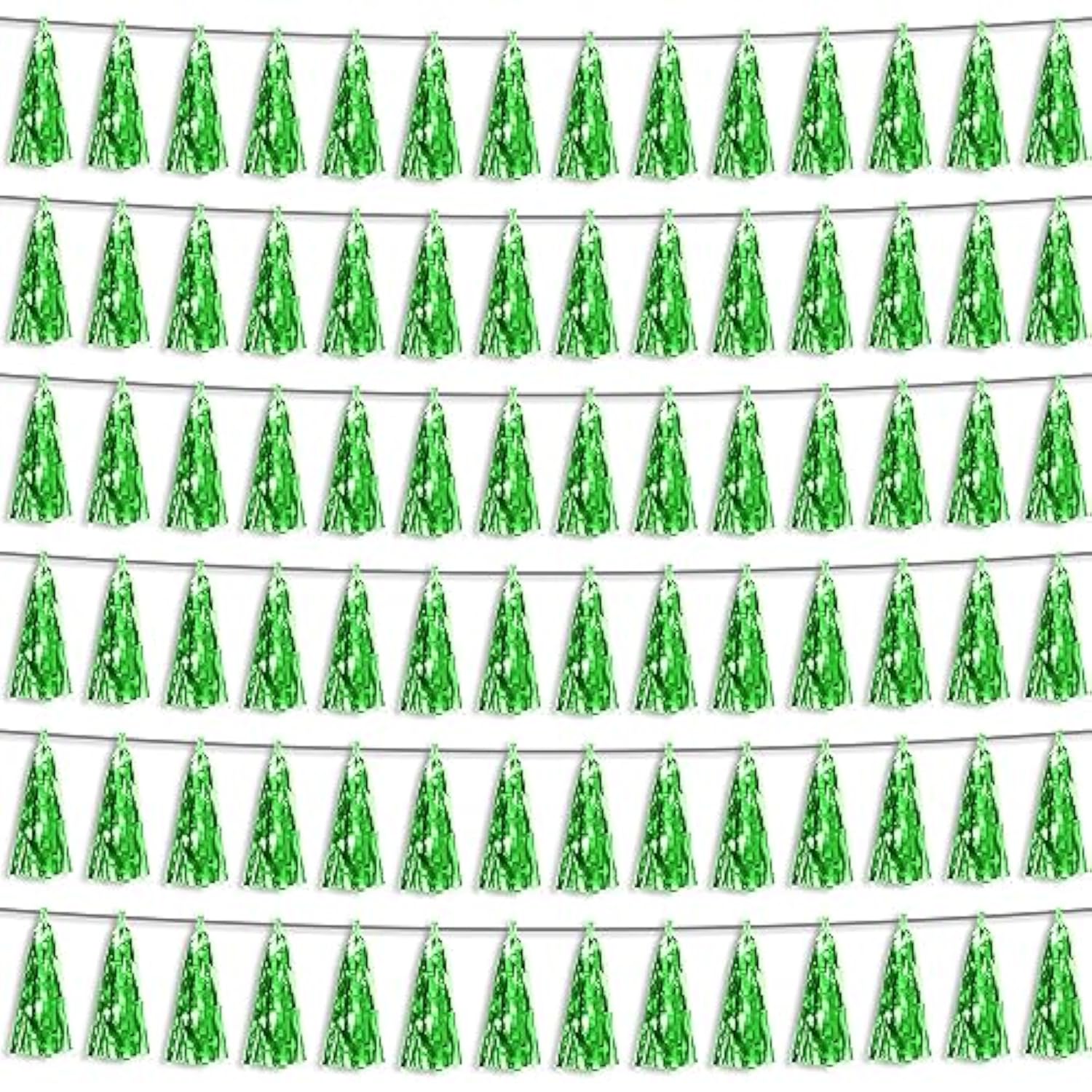 6P Green Foil Fringe Metallic Tassel Streamers Banner Tassel Garland For Parade Floats, Bachelorette, Wedding, Birthday, Graduation, Christmas, Bridal/Baby Shower Party Decorations
