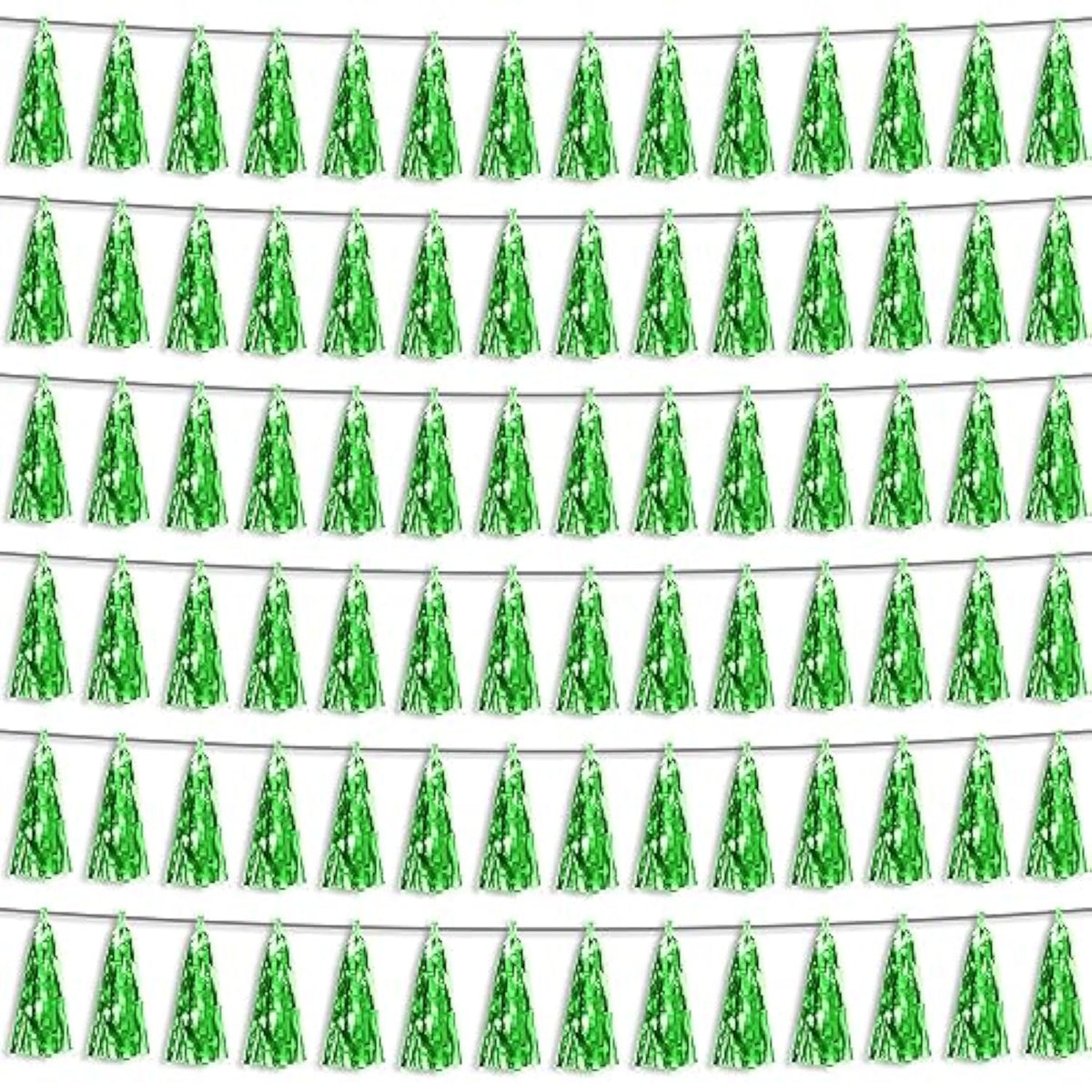 6P Green Foil Fringe Metallic Tassel Streamers Banner Tassel Garland For Parade Floats, Bachelorette, Wedding, Birthday, Graduation, Christmas, Bridal/Baby Shower Party Decorations