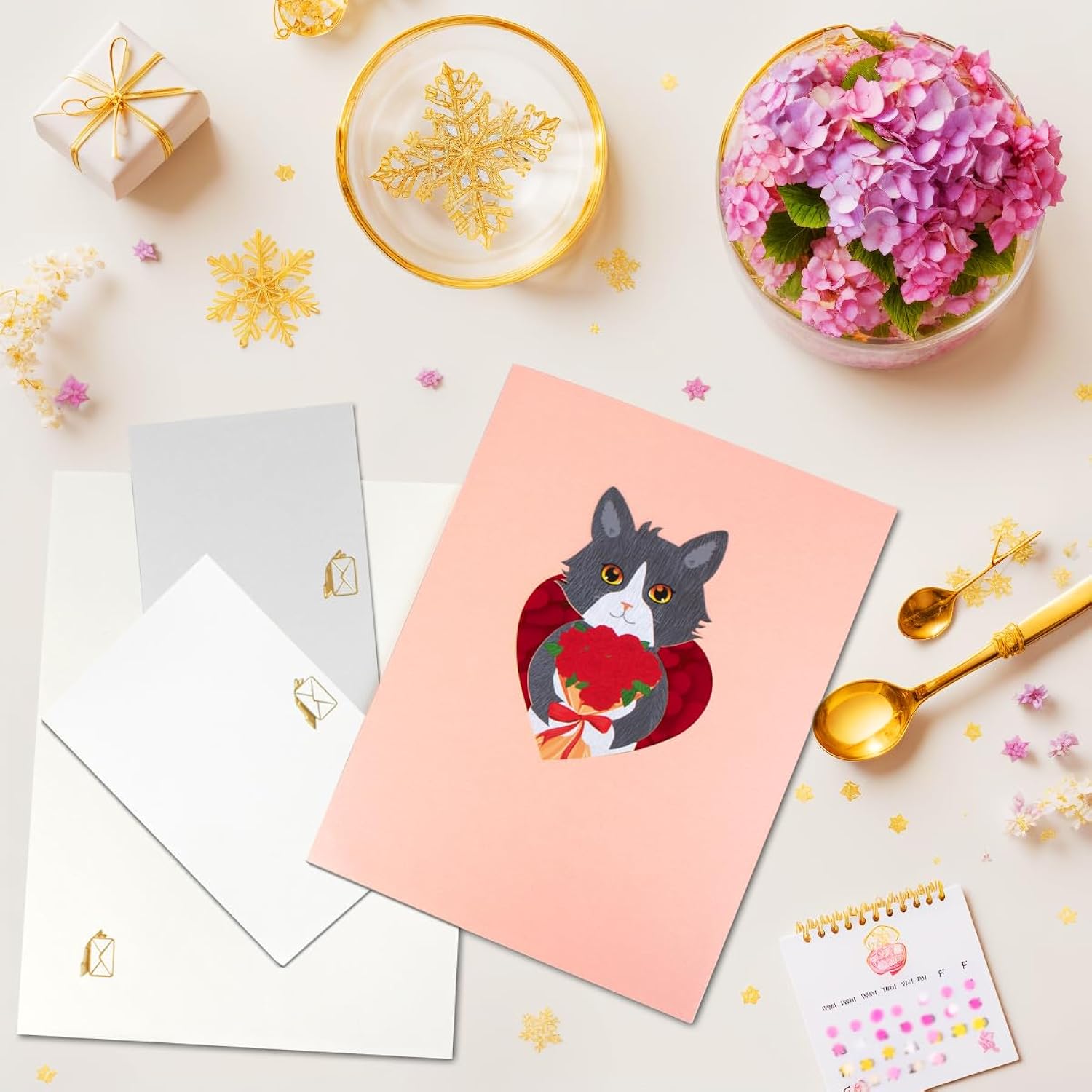 Valentine Pop Up Cards 3D Cat Birthday Card Happy Valentine'S Day Greeting Card Thinking Of You Card For Her & Him Women & Men Mom & Dad With Envelope And Blank Note.