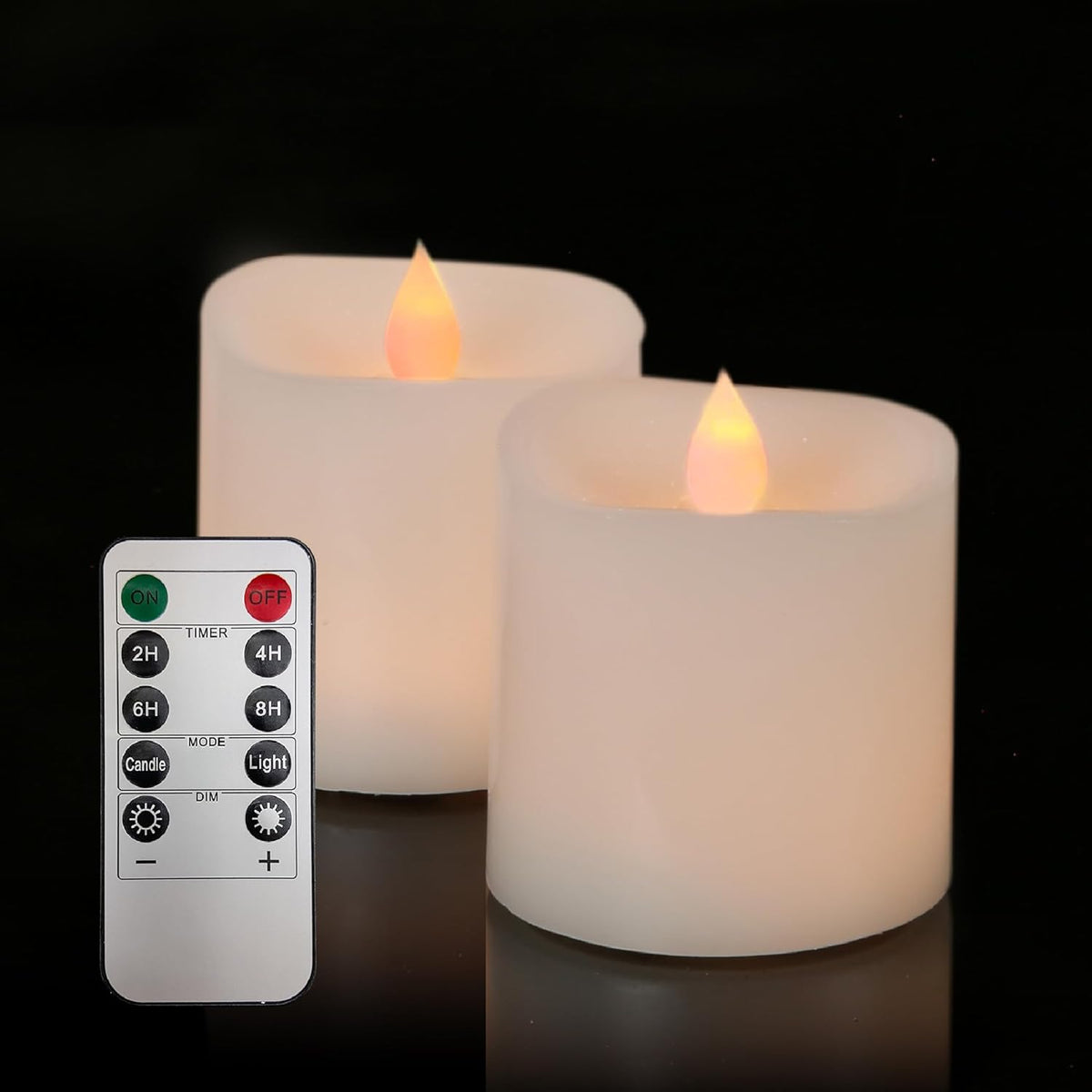 3X3 Flickering Flameless Candles Set Of 2,3 Inch Real Wax Led 600 Hours Battery Candles With Timer Remote,Control For Wedding Party Indoor,Ivory