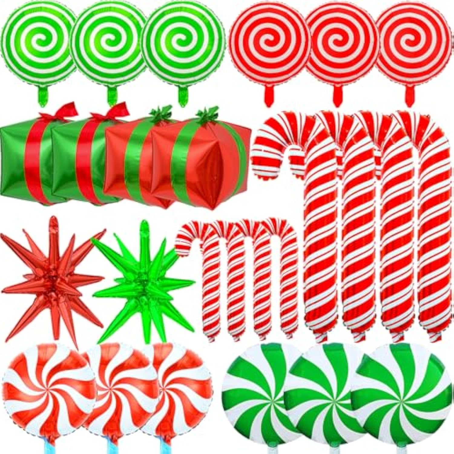 Christmas Foil Balloons 30Pcs, Large Red Green Candy Cane Swirl Balloons Kit For Christmas Party Birthday Decorations, Mylar Balloon Arch Set With Ribbons, Easy To Inflate & Hang