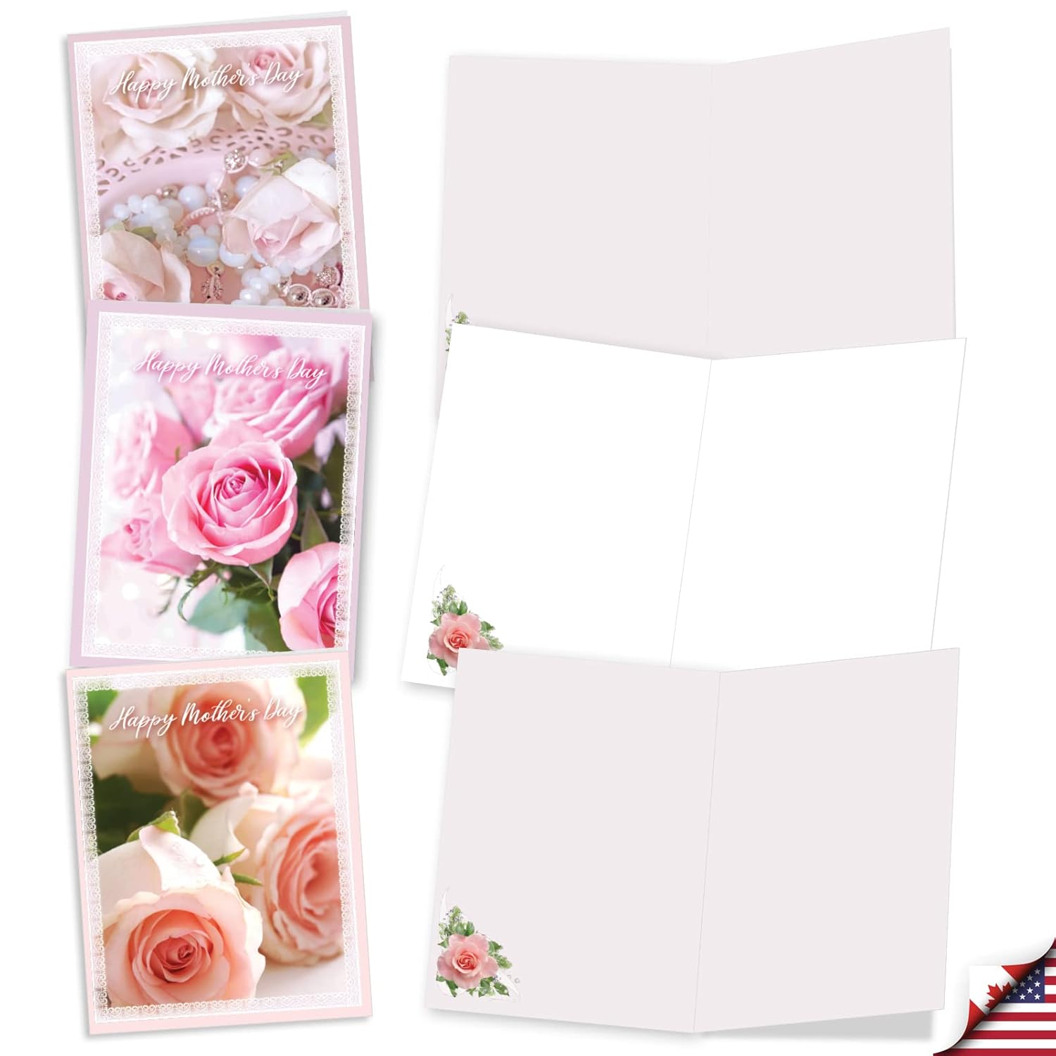 20 Assorted Floral Blank Mother'S Day Notes Box Set 4 X 5.12 Inch With Envelopes (10 Designs, 2 Each) Romantic Sweet Pink Roses Am10311Mdb-B2X10