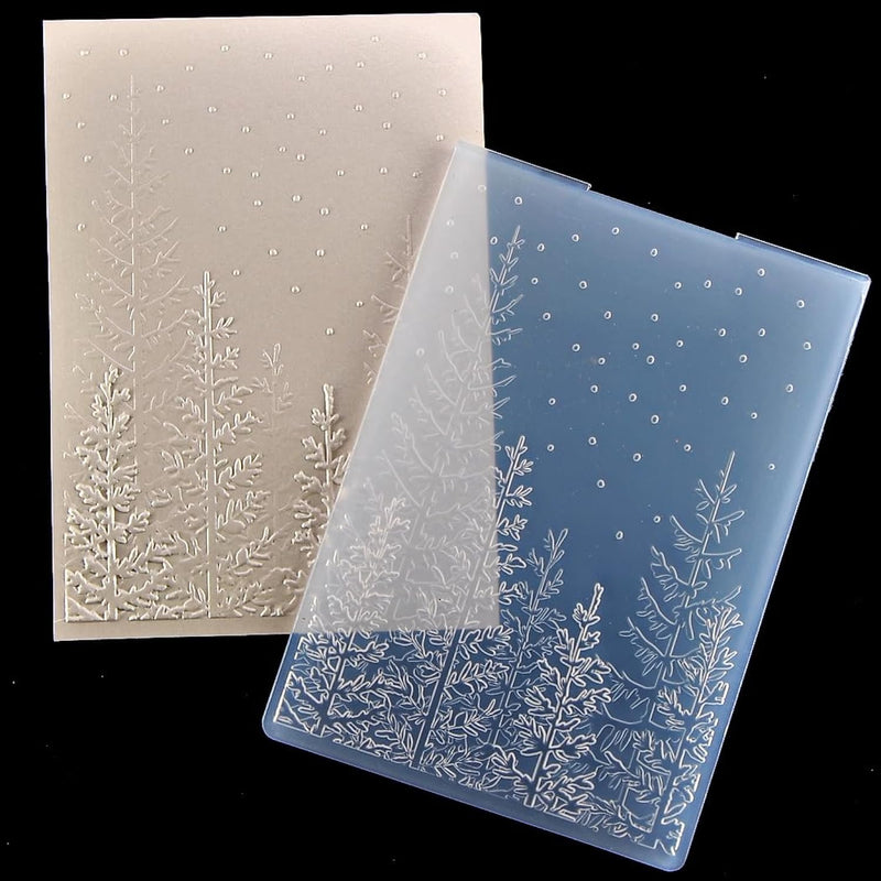 3D Merry Christmas Pine Tree Snowfall Background Plastic Embossing Folders For