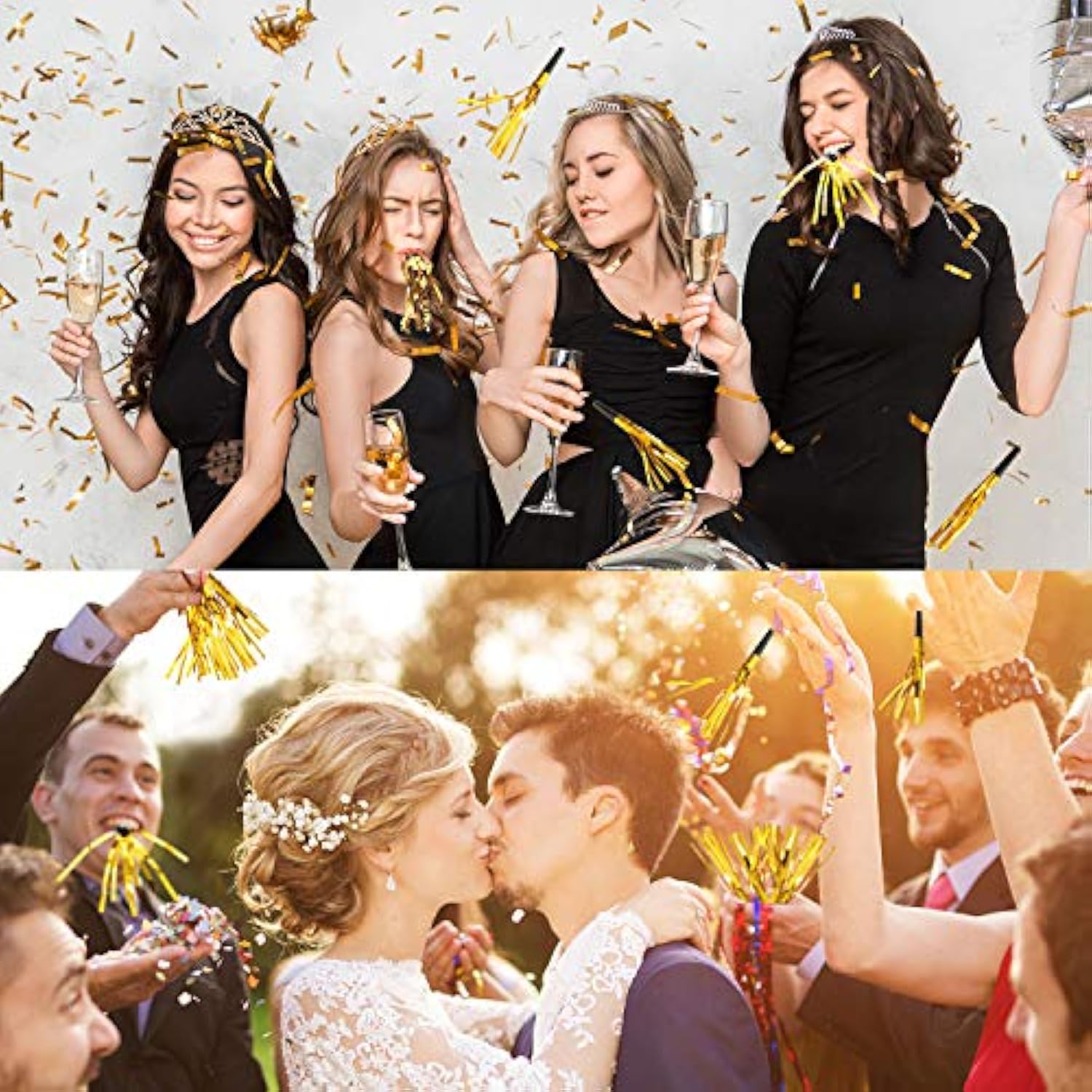 48pcs Gold Glitter Noise Makers Metallic Party Blowers for Events and Parties