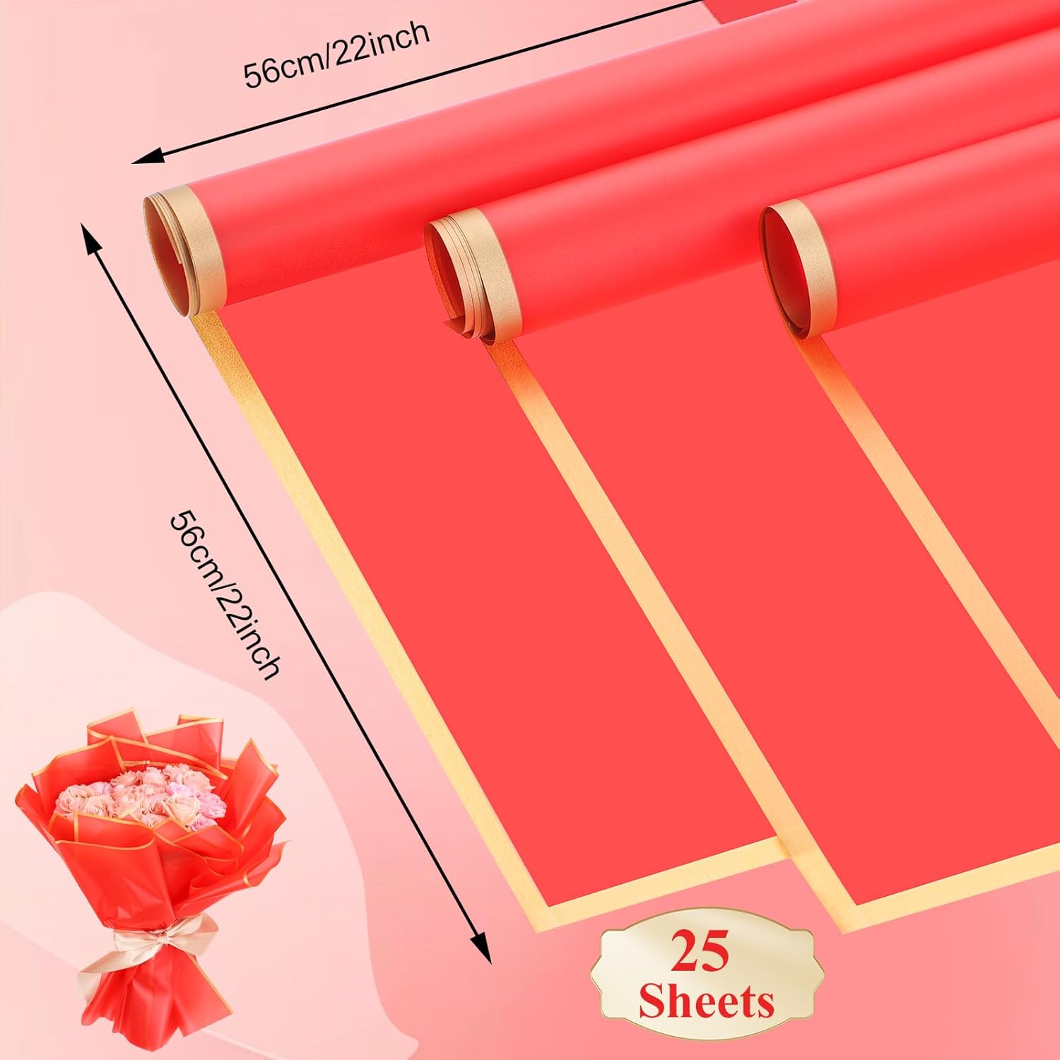 25 Sheets Red Flower Wrapping Paper Waterproof Floral Bouquet Wrapping Paper For Valentine'S Day Birthday Party Favor Florist Supplies Gift Wrapping Crafts