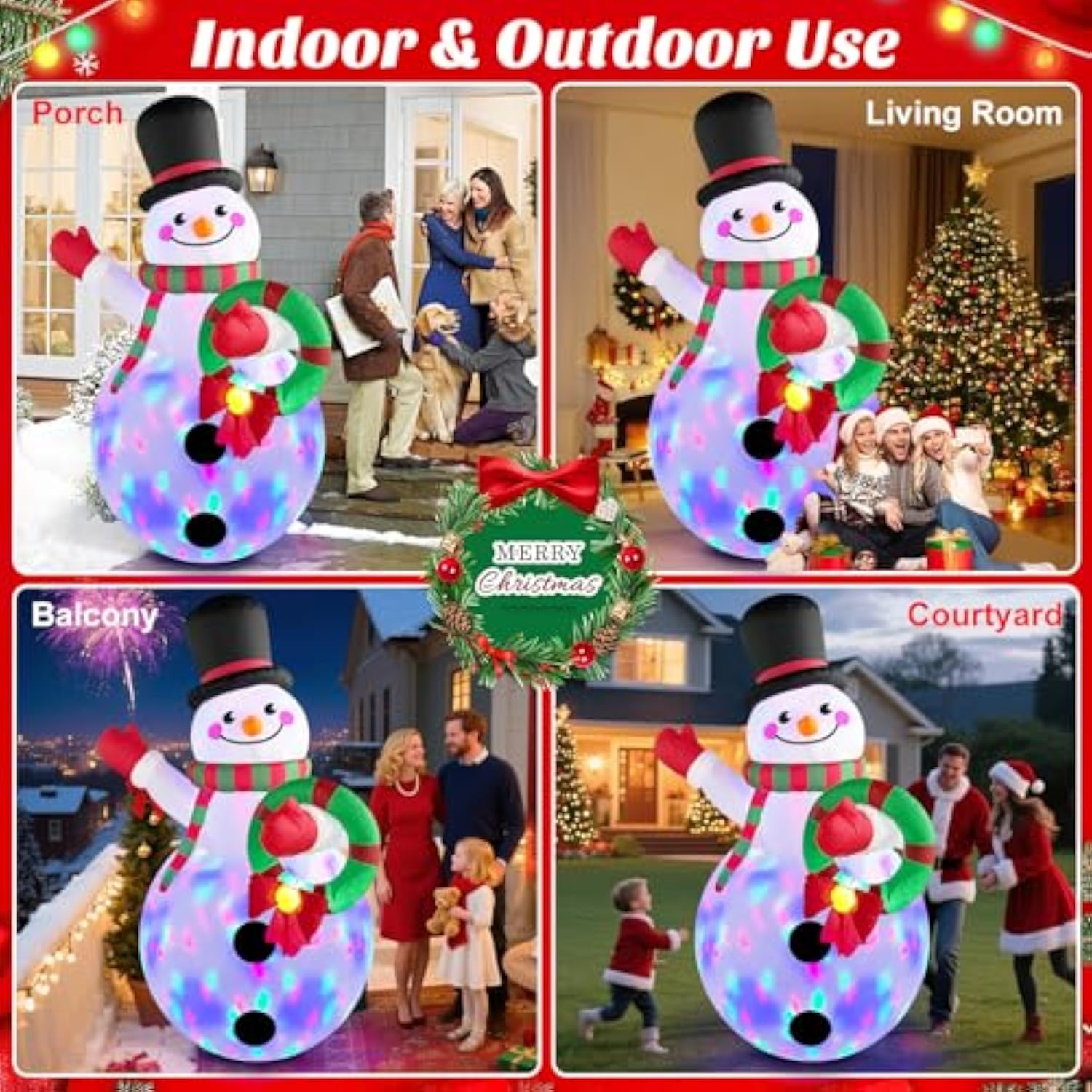 Christmas Inflatables Decorations Outdoor Blow Up Yard Snowman Rotating Led Lights, 8 Ft Tall Funny Large Merry Xmas Blo