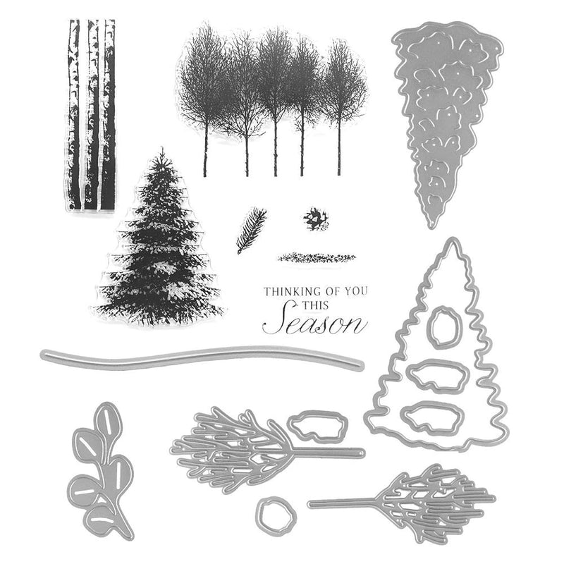 Christmas Tree Stamps And Dies For Card Making, Winter Pine Trees Words Cuttin