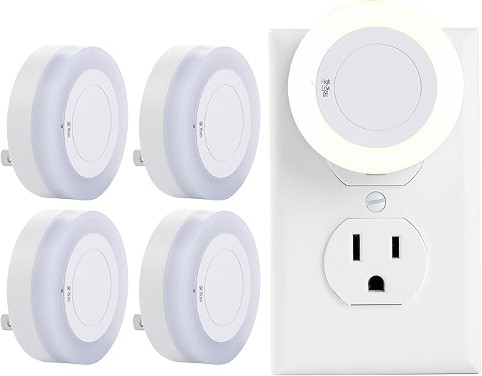 4 Pack LED Night Light with High Low Off Switch Warm White Indoor Plug In Nightlights for Bedroom Hallway Bathroom