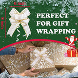Pull Bows For Gift Wrapping, 15 Pcs Large Gift Bow Bulk For Presents Package, Gift Baskets, Christmas, Wedding, And Party Decor (White With Tulle & Gold Line, 6 Inches)