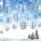 15 Pcs 3D Hanging Snowflake Decorations – Holographic Silver Garland for Frozen & Winter Wonderland Parties
