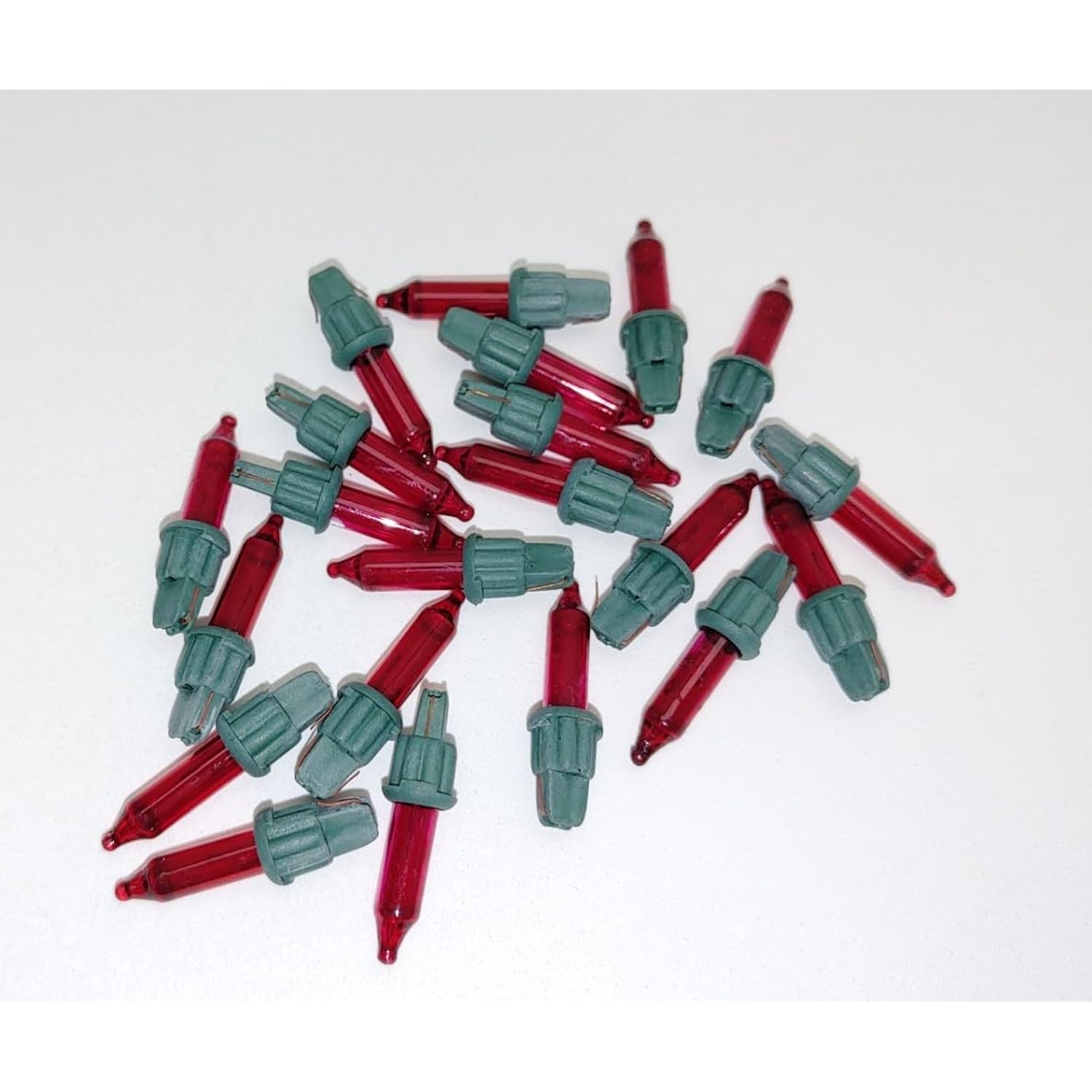 20X Red With Green A Base Mini Bulb Lights, 2.5 V Volt 0.425 W Watt Christmas Glass Incandescent Light Bulbs Style A Rep