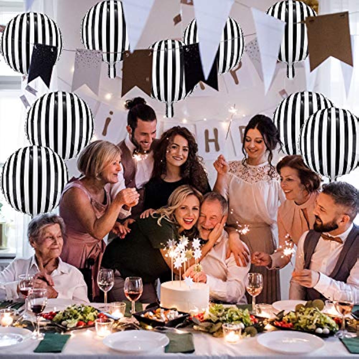 12 Pieces 18 Inch Black And White Striped Balloons Decoration Foil Aluminum Helium Balloons For Birthday Party, Baby Shower, Halloween, Ceremonies, Holiday Parties Decoration