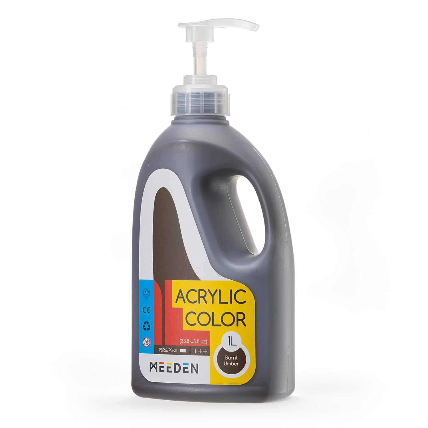 Burnt Umber Acrylic Paint: 1 L /33.8 Oz Satin Liquid Paint With Pump Lid - Soft Body Art Paints For Canvas, Studio, School, Wall & Poured Paintings