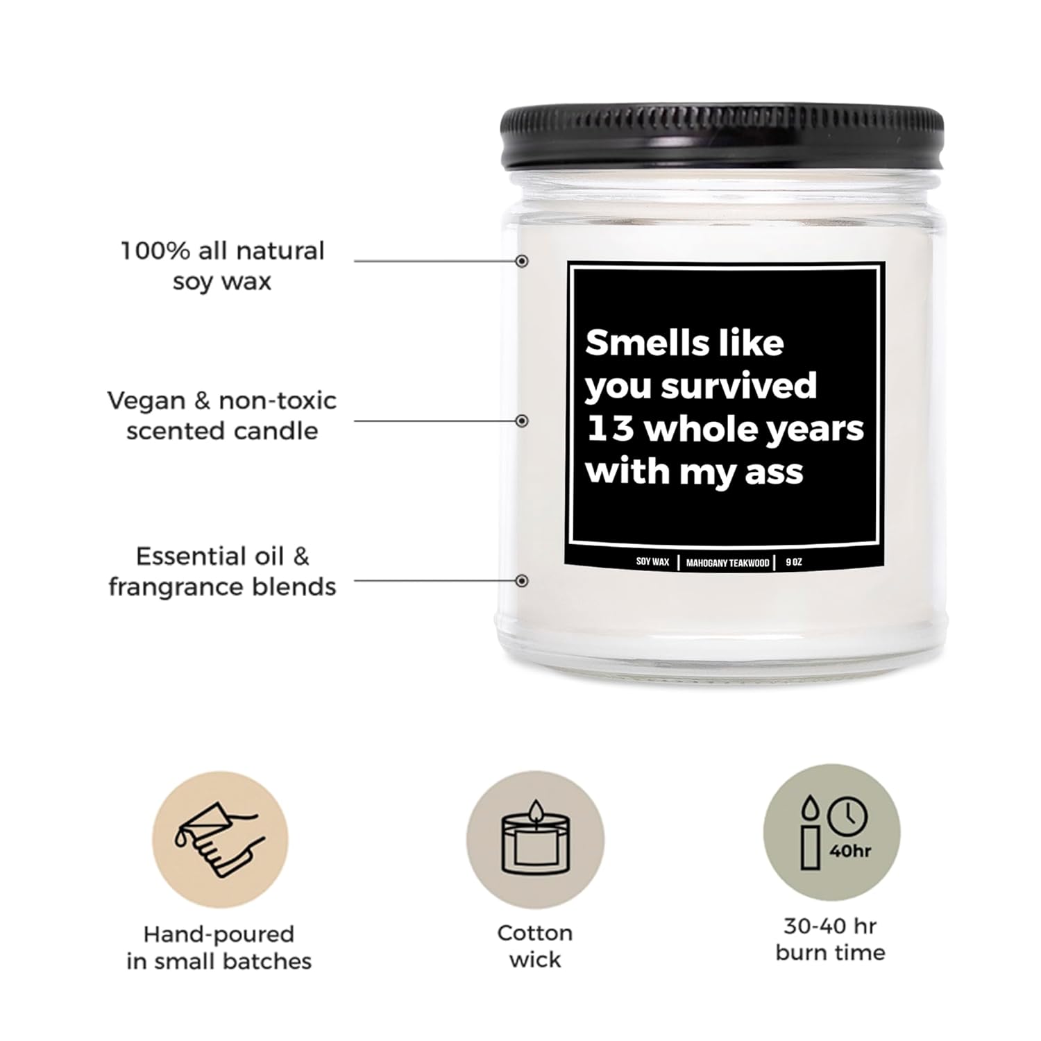 You Nique Designs 13Th Wedding Anniversary Candles For Him & Her 9 Oz Candle, Lace Year Gift Ideas, 13Th Wedding Gifts For Husband & Wife - 13 Year Candle Gifts Ideas (Mahogany Teakwood)