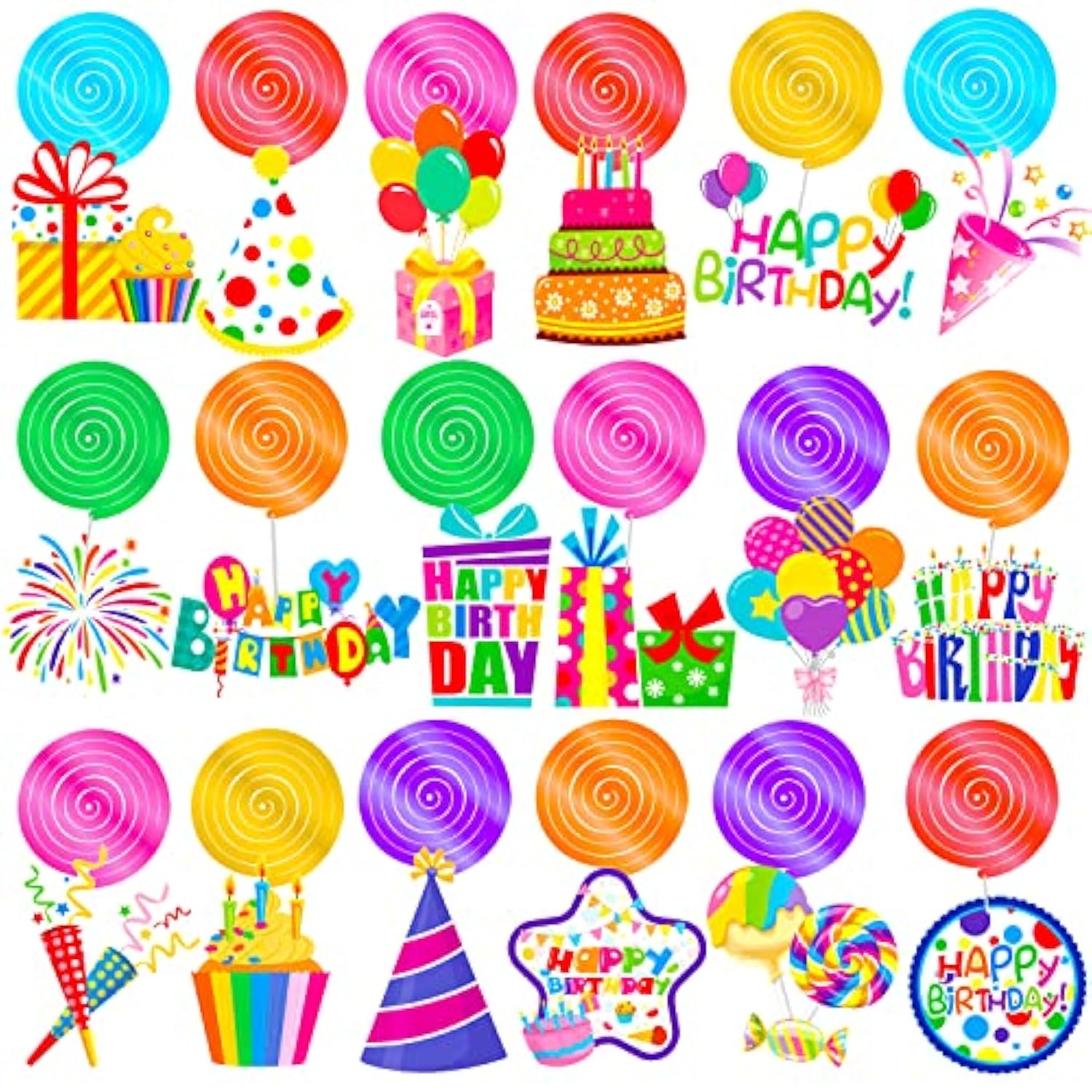 20PCS Happy Birthday Hanging Swirls with Cupcakes, Balloons & Sign for Parties