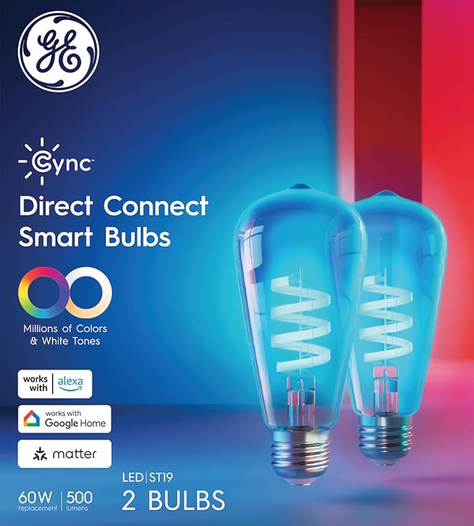GE Smart ST19 Edison LED Bulbs 2 Pack Color Changing WiFi Light 60W Equivalent Alexa Google Home