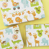 Gift Wrapping Paper For Baby Infant Boys Girls, Forest Animals Lion Giraffe Elephant Monkey Crocodile Wrapping Paper Sheet For Baby Shower Birthday Kindergarten Newborn Children Kid