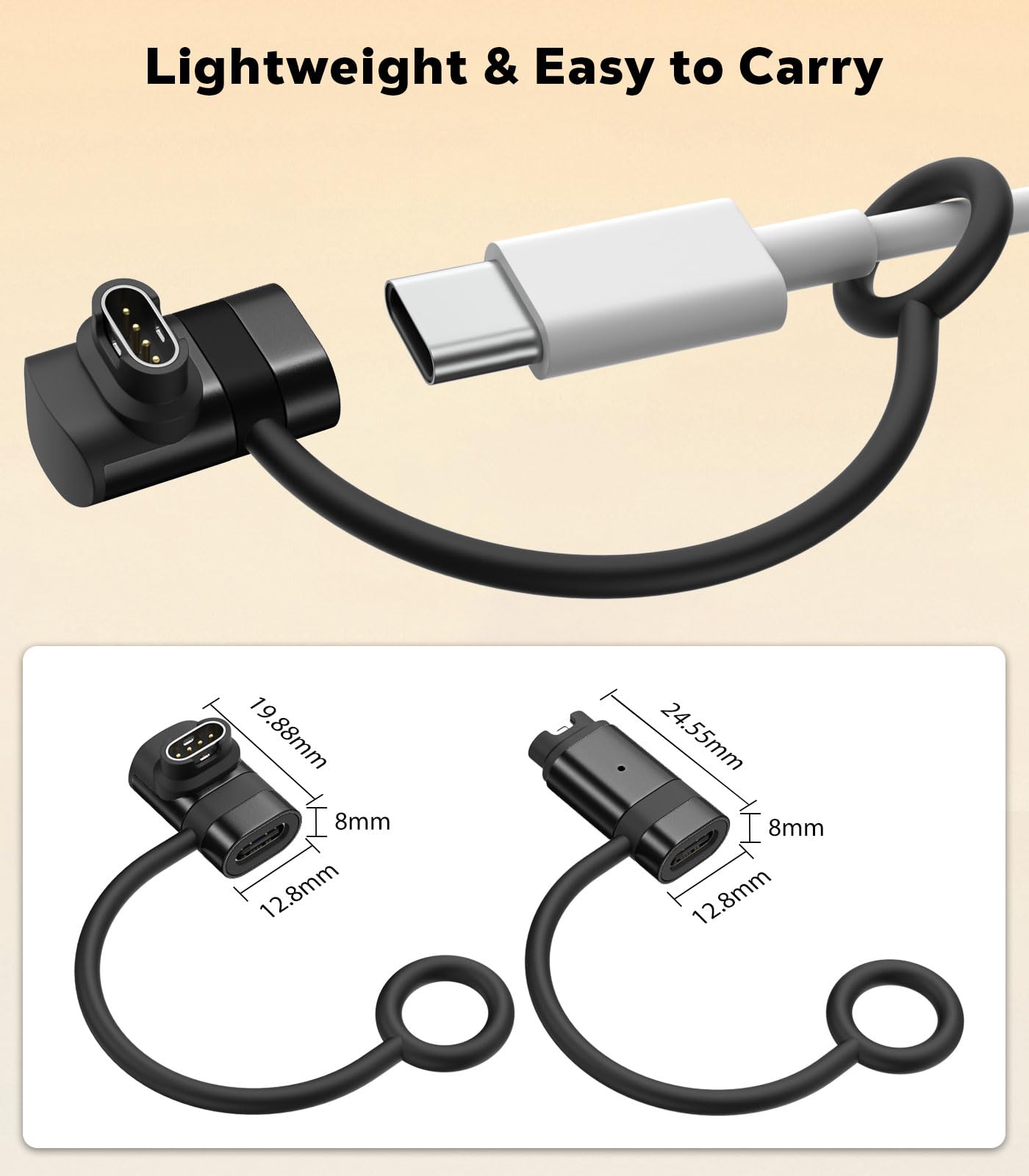 3Pack Type-C Watch Charger Adapter, Charging Cable Connector Compatible with Fenix 8/7/6/5, Vivoactive 6/5/4, Venu 4/3/2, Forerunner