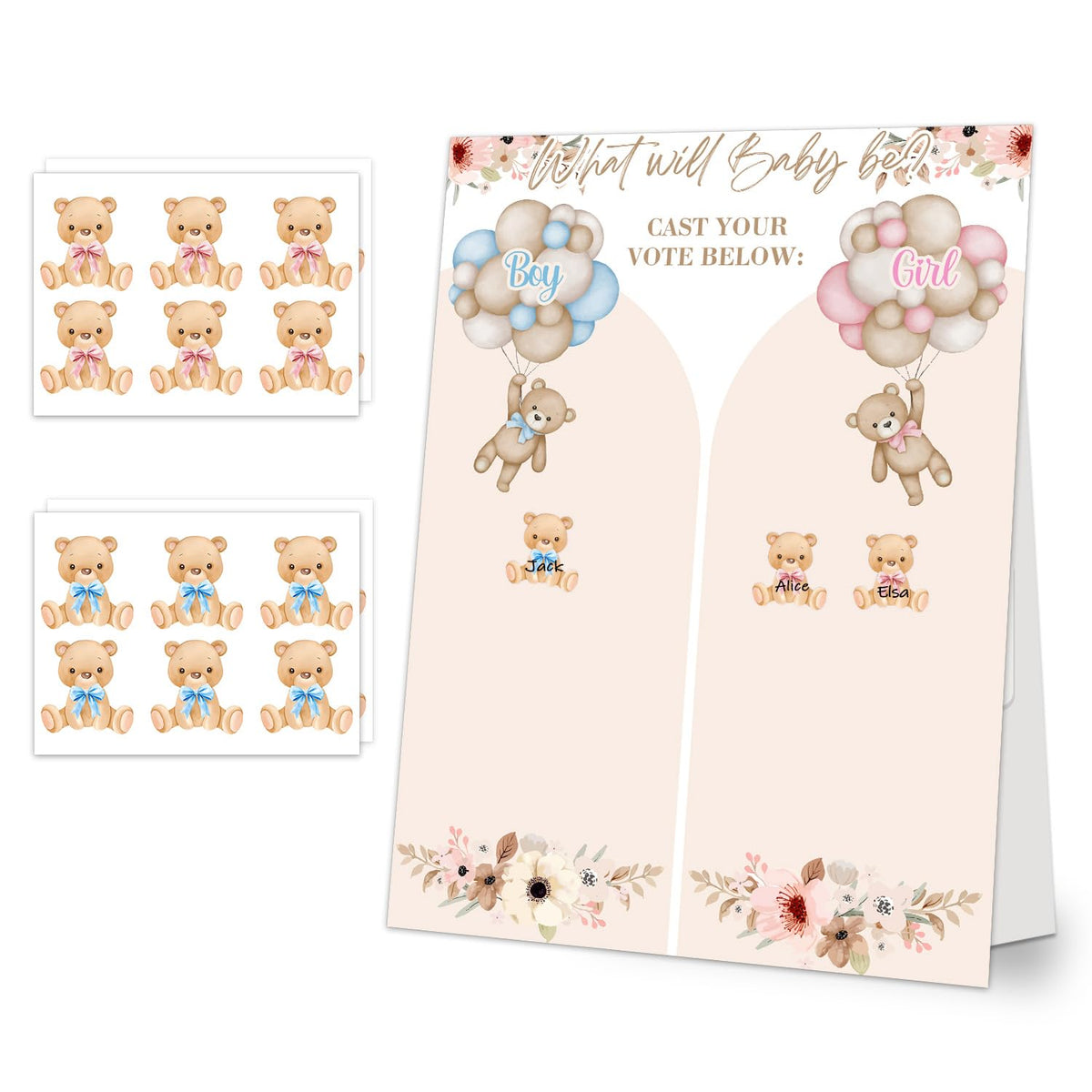 Gender Reveal Games Bear Gender Reveal Decorations Gender Reveal Ideas 48 Pcs Little Bear Stickers Boy Or Girl Games Party Supplies For Gender Reveal Voting Use Gender Reveal Decor