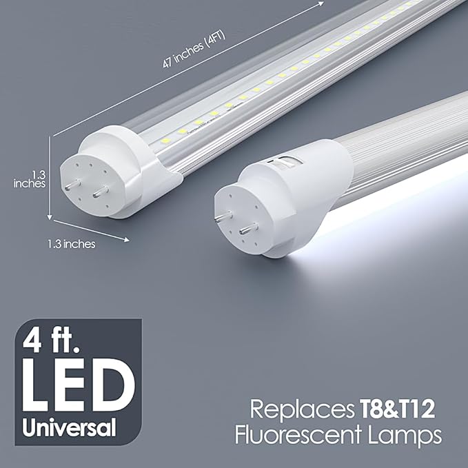 25 Pack 4FT T8 LED Tube Lights 22W 3000LM 6000K 6500K Ballast Bypass Double Ended Clear Lens