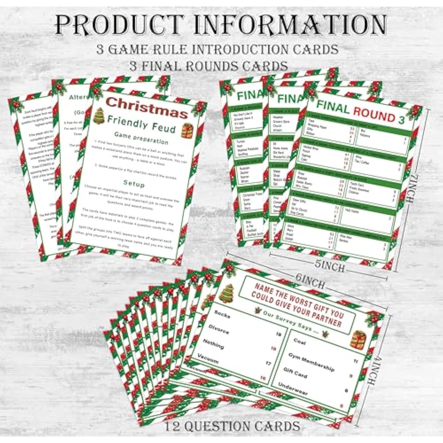 Christmas Friendly Feud Quiz Game 12 Questions & Final Round Cards