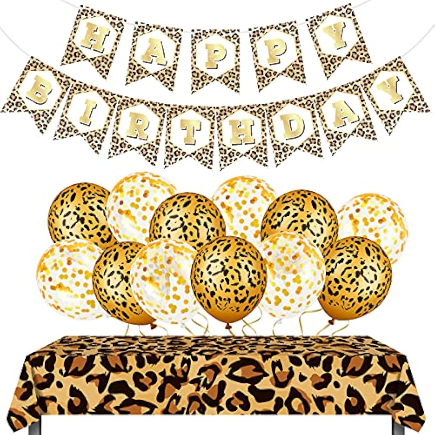 15pcs Cheetah Birthday Party Decor – Leopard Banner, Balloons & Tablecloth for Baby Shower