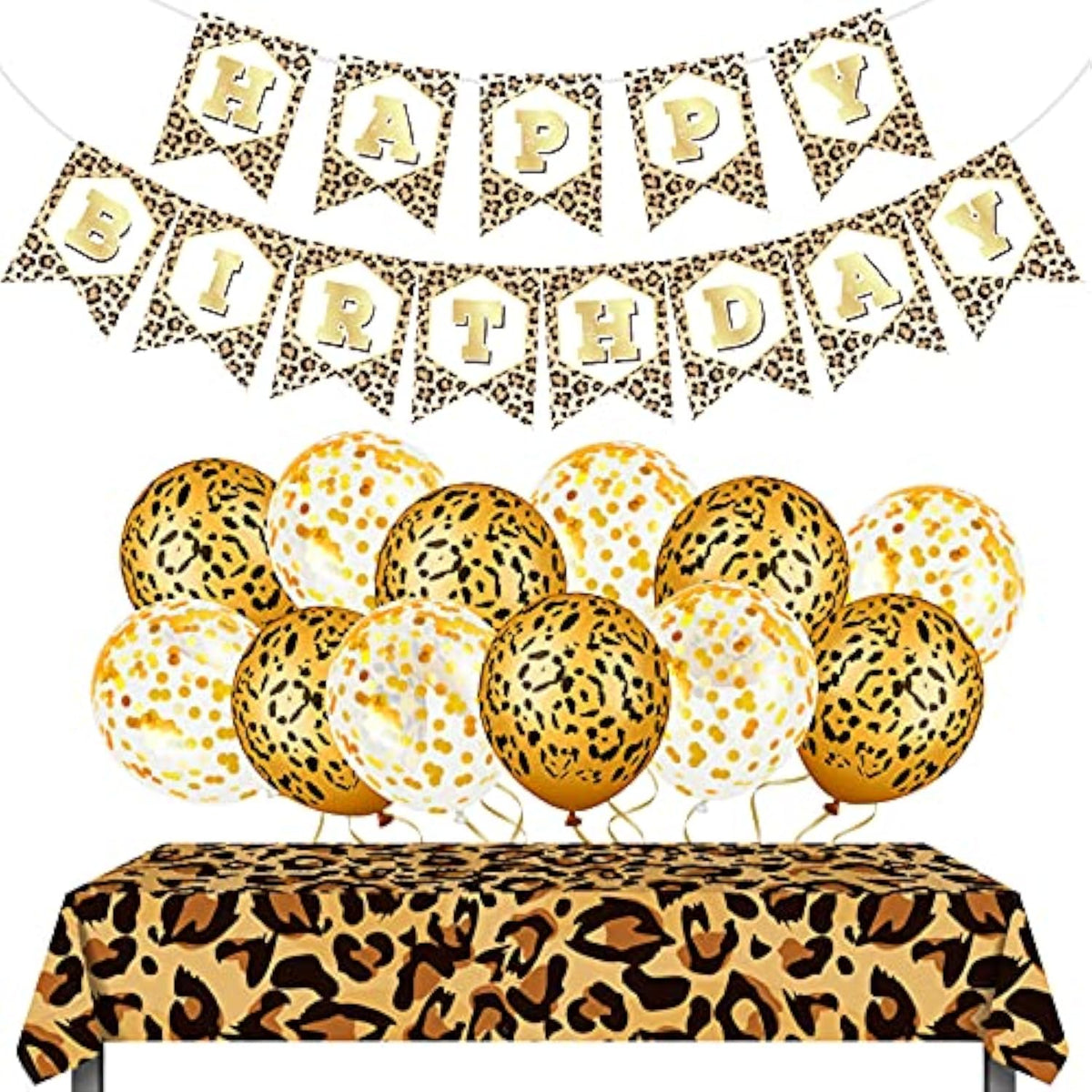 15pcs Cheetah Birthday Party Decor – Leopard Banner, Balloons & Tablecloth for Baby Shower