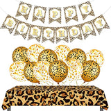 15pcs Cheetah Birthday Party Decor – Leopard Banner, Balloons & Tablecloth for Baby Shower