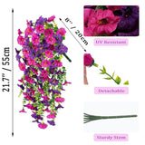 4Pcs Artificial Morning Glory Flowers With Eucalyptus Bouquet Lifelike Uv Resistant Fake Plants Silk Hanging Flowers For Outdoor Yard Porch Patio Balcony Home Decor (Purple&Fuchsia)