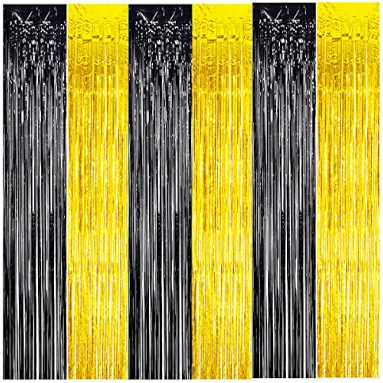 3-Pack Black Gold Fringe Backdrop Curtains for Party and Photo Booth Decor