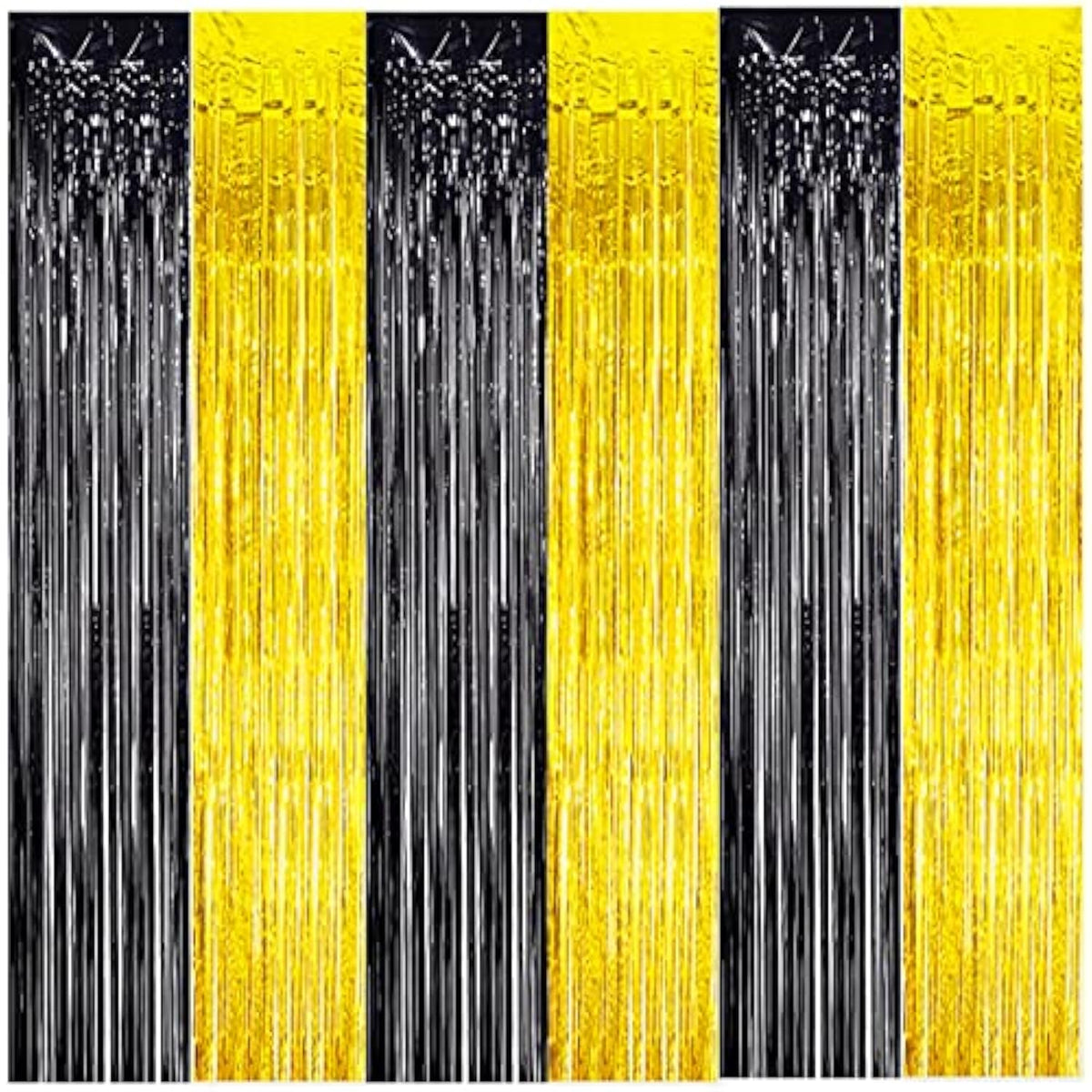 3-Pack Black Gold Fringe Backdrop Curtains for Party and Photo Booth Decor