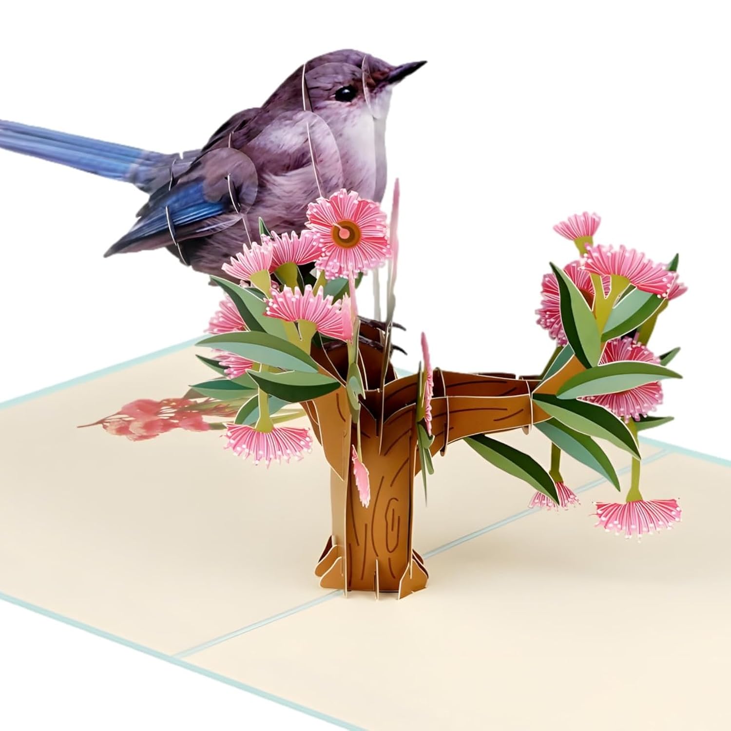 3D Bird Pop-Up Card – Blue Wren On Eucalyptus Blossoms, Nature-Inspired Greeting For Spring, Thinking Of You, Get Well, Or Any Occasion – 6" X 8" With Notecard & Envelope