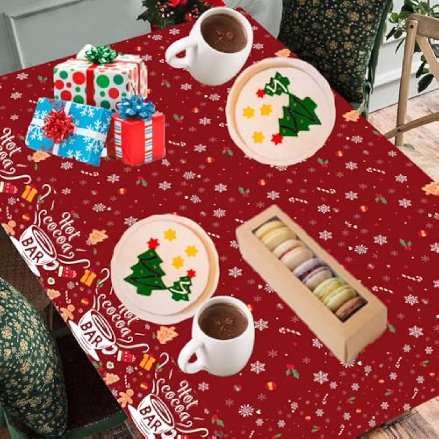 Hot Cocoa Bar Tablecloth 3 Pack Disposable Christmas Table Cloth Rectangle For Christmas Party Winter Wonderland Birthday Baby Shower It'S Cold Outside New Year Party Decorations (Red)