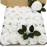 25Pcs White Flowers Silk Rose Artificial Flowers Real Touch Fake Rose W/Stem Faux Flowers Gift Box For Weddings Parties Floral Arrangements Arrangements Party Tables Decorations