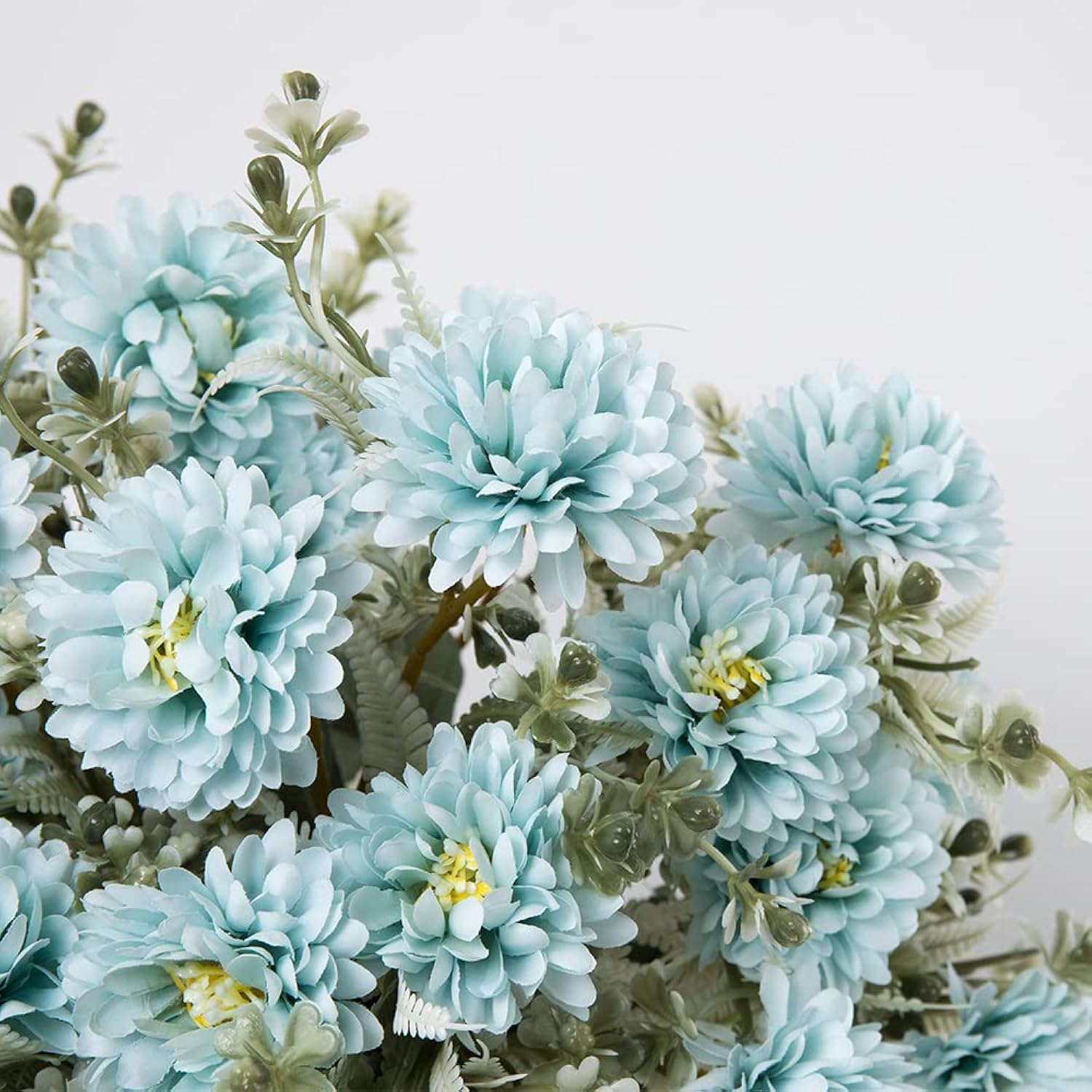 Artificial Flowers In Vase Silk Flower Bouquets Arrangement With Vase Chrysanthemum Ball For Home Wedding Table Centerpieces (Blue)