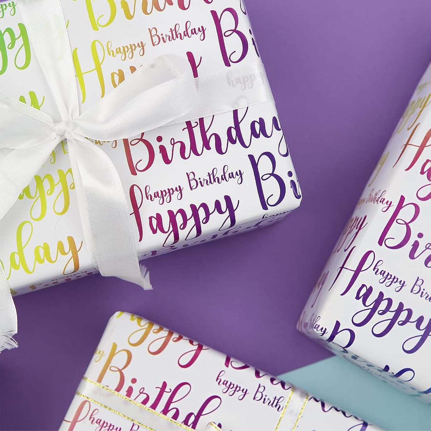 Happy Birthday Wrapping Paper For Kids, Girls, Boys, Women, Men - Gradient Light Color Birthday Gift Wrap Paper, 6 Sheets Folded Flat, 20X28 Inches Per Sheet