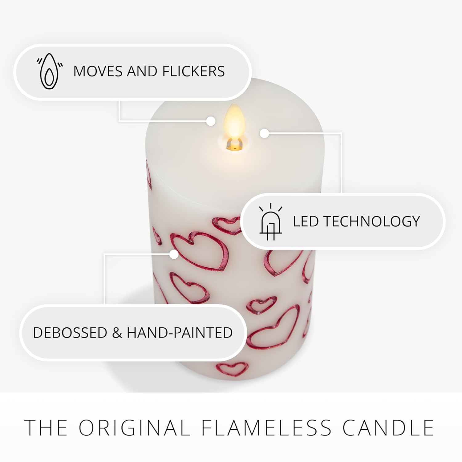 Debossed Hearts Pillar Candle Metallic Magenta - Patented Flickering Flameless Technology - Valentine'S Day Collection - Remote Ready - 6.5"