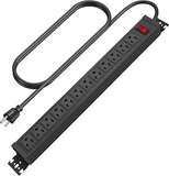 12 Outlet Metal Surge Protector Power Strip 1200J 6FT Heavy Duty Wall Mount Extension Cord Black
