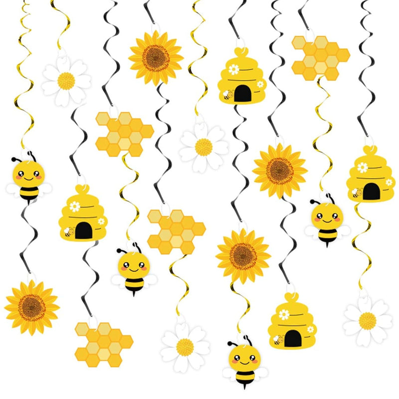 20Pcs Bumble Bee Hanging Swirl Decorations, Bee Party Hanging Swirls F