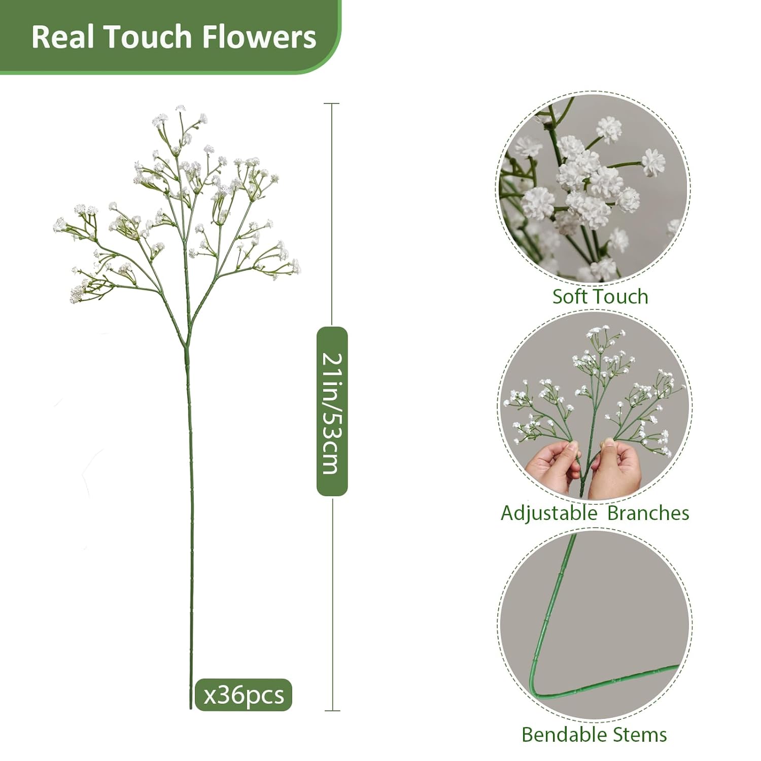 36 Pcs Babys Breath Artificial Flowers, Baby Breath Flowers Artificial Bulk Long Stem Fake Babies Breath Faux Gypsophila White Flowers Artificial For Decoration (No Eucalyptus Stems)